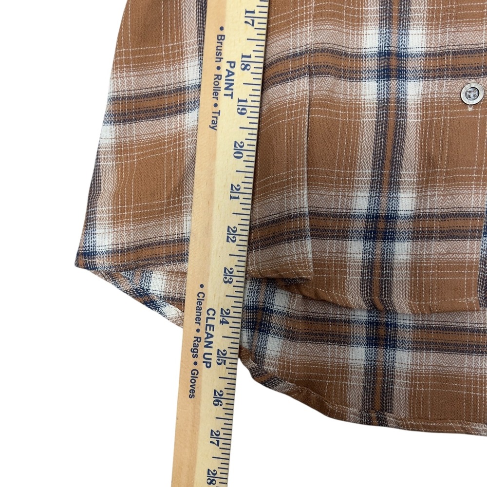 Anama` Tailored Farmcore Flannel Long Sleeve Button Brown Plaid Cozy Small Shirt - Picture 8 of 10